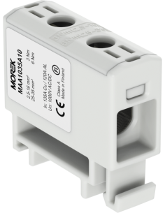 MOREK Тунелна клема СИВА 1P 135A с 2 отвора OTL35 1xAl/Cu 2,5-35mm² 1000V - MAA1035A10 - Цена | LEDs4economy