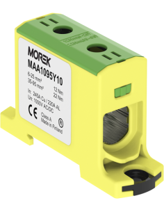 MOREK Тунелна клема ЖЪЛТО-ЗЕЛЕНА 1P 245A с 2 отвора OTL95 1xAl/Cu 6-95mm² 1000V - MAA1095Y10 - Цена | LEDs4economy