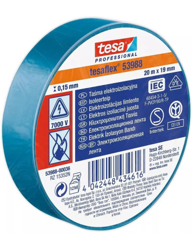 Изолационна лента цвят СИН tesaflex 53988 0.15мм х 19мм, дължина 20м tesa Professional