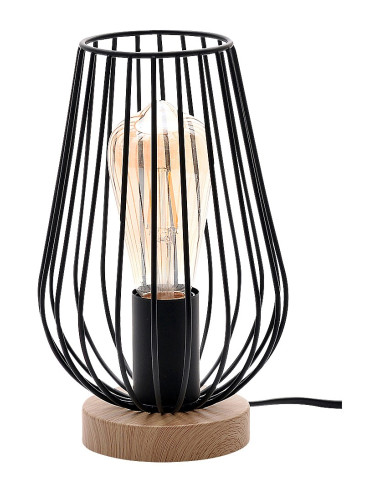 6915 Gremio, настолна лампа, E27 1x MAX 40W, черен абажур с основа цвят дърво, D15xH24.5cm