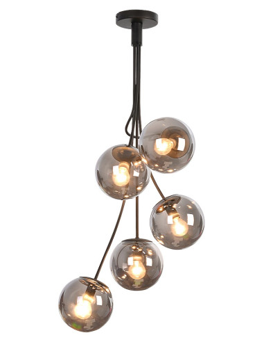 3508 Glory, indoor metal and glass pendant lamp, E14 5x MAX 40W, matt black and tinted glass shade, IP20,Shade D15cm,L46xH89c