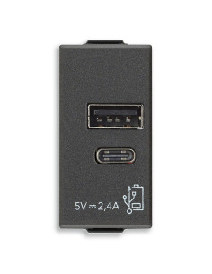 09292.AC.CM A+C-USB захранване 5V 2,4A 1M карбон мат VIMAR NEVE UP - Цена | LEDs4economy