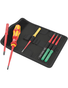 Wera Комплект отвертки, 1x ръкохватка и 6х изолирани остриета, 7 extra slim 1 Kraftform Kompakt VDE 1000V - W006603 - Цена | LED