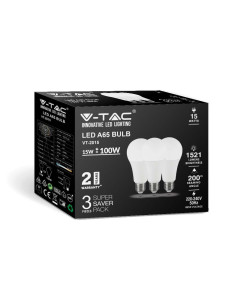 V-tac LED Крушка - 15W E27 A60 Термо Пластик 4000K 3Бр/Блистер 212820 - Цена | LEDs4economy 2