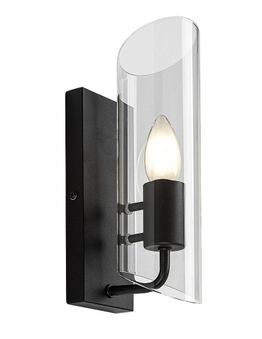 Teodoro, indoor wall lamp, black metal lamp with transparent glass shade, E14 1xMAX12W, H27cm, D8cm, L12cm, without bulb, IP4