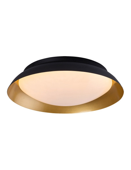 Hafsa, indoor ceiling lamp, black/gold metal lamp with white plastic shade, 24W, with shade: 1250lm, without shade: 1500lm, 3
