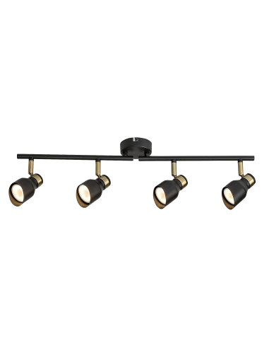 Lilou, indoor matte black + gold metal ceiling lamp, GU10 4xMAX25W, shade: D5,5cm, lamp: L70cm, H18cm, installation diameter: