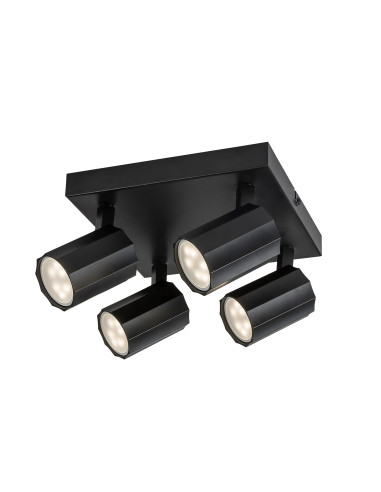 Rogelio, вътрешен плафон, матова черна метална лампа с матово черен алуминиев абажур, GU10 4xMAX5W, L24,5cm, D5cm, H13,5cm, м