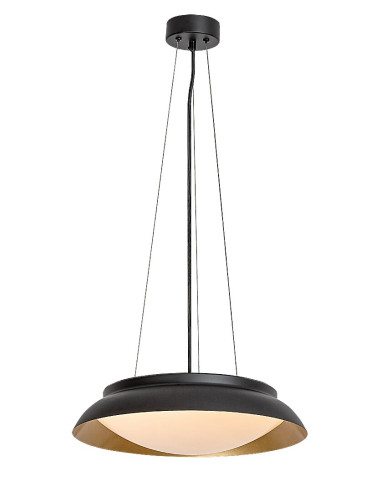 Hafsa, indoor pendant lamp, black/gold metal lamp with white plastic shade, 24W, with shade: 1250lm, without shade: 1500lm, 3