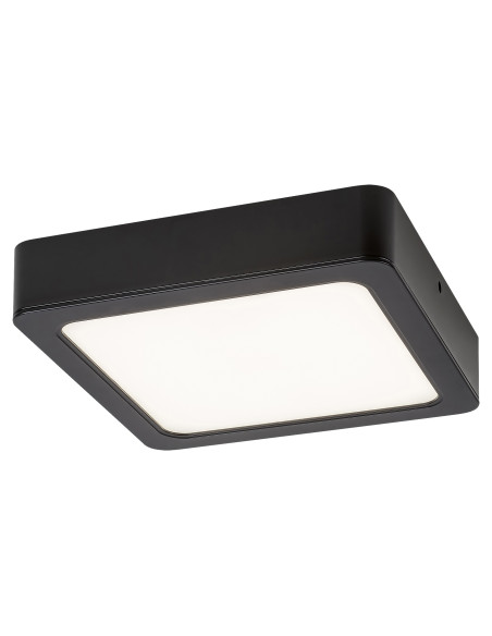 Shaun2, indoor square surface mounted lamp, black plastic lamp with white plastic shade, 7W, with shade: 660lm, without shade