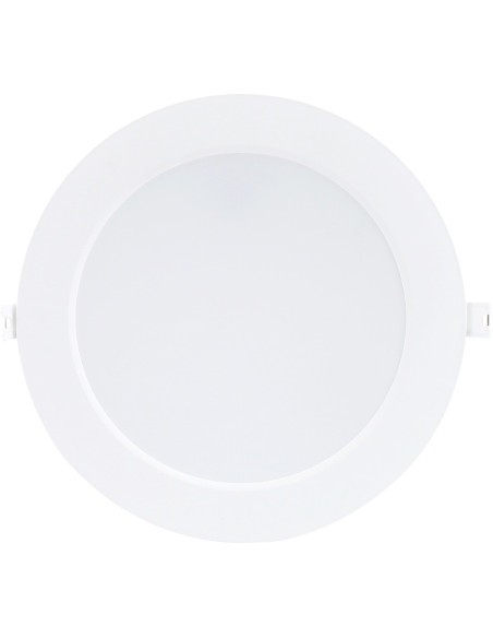 Shaun2, indoor round white plastic recessed lamp, 18W, with shade: 1220lm, without shade: 1800lm, 3000K, D22cm, H2,8cm (dista