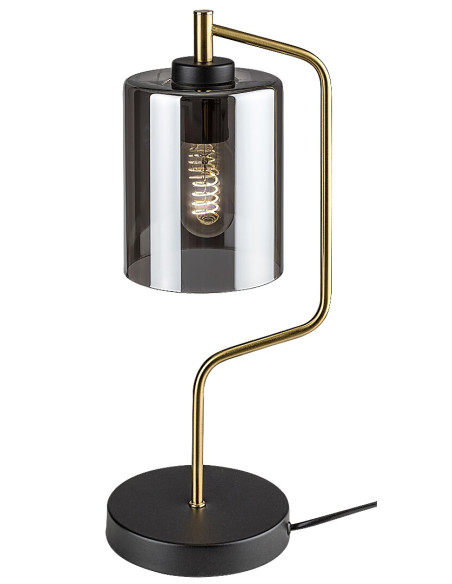 Perez, indoor table lamp, matte black metal lamp with tinted colour glass shade, E27 1xMAX40W, H44cm, shade: H16, D13cm, cabl