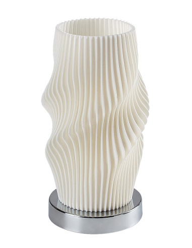 Tiana, вътрешна настолна лампа, хромирана метална лампа с бял пластмасов абажур, E14 1xMAX25W, H21cm, D11cm, диаметър на осно