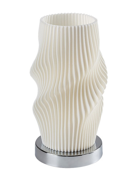 Tiana, вътрешна настолна лампа, хромирана метална лампа с бял пластмасов абажур, E14 1xMAX25W, H21cm, D11cm, диаметър на осно