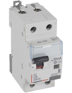 Legrand ДТЗ комбинирана DX3 1P+N 6A крива C 30mA тип AC 6kA 2 мод. - 411010 - Цена | LEDs4economy