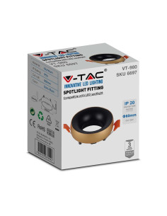 V-TAC GU10 Корпус Златна Рамка + Черен Рефлектор - 6697 - Цена | LEDs4economy 2