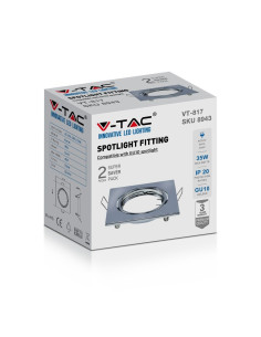 V-TAC GU10 Фитинг Квадрат Хром 2бр./опаковка - 8943 - Цена | LEDs4economy 2