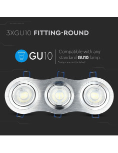 V-TAC 3*GU10 Корпус Луна Кръг Алуминий - 3604 - Цена | LEDs4economy 2
