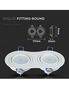 V-TAC 2*GU10 Корпус Луна Кръг Бяла - 3601 - Цена | LEDs4economy 2