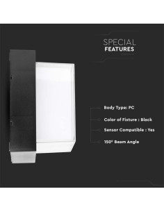 V-TAC 12W LED Стенна Лампа 3000К Черна Квадрат - 218543 - Цена | LEDs4economy 2