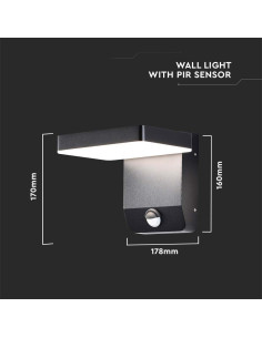 V-TAC 17W LED Стенна Лампа Сензор Черна Квадрат 4000К IP65 - 2949 - Цена | LEDs4economy 2