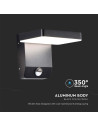 V-TAC 17W LED Стенна Лампа Сензор Черна Квадрат 4000К IP65 - 2949 - 8