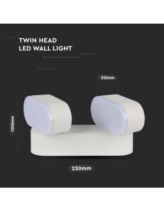 V-TAC 12W Лед Стенна Лампа Двойна Бялa Подвижна IP65 3000K - 218292 - Цена | LEDs4economy 2
