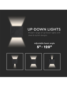 V-TAC 11W Стенна Лампа Bridgelux Чип Черна Квадрат 3000К - 218529 - Цена | LEDs4economy 2