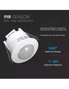 V-TAC Сензор за Вграждане в Таван PIR 360° - 1356 - Цена | LEDs4economy 2