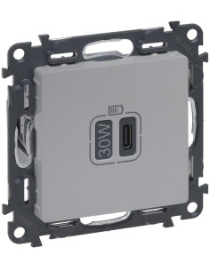 Legrand Розетка USB за зареждане тип C Power Delivery 30W цвят Алуминий Valena Life - 753355 - Цена | LEDs4economy