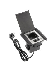 GTV AE-GM1SFLI-20 Pop-up контакт, вграден, с капак FLIP, 1x шуко, 2xUSB A, 1xRJ45, 1.5m кабел, черен - Цена | LEDs4economy