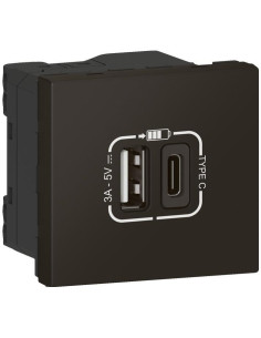 Legrand Розетка 2хUSB за зареждане тип A+C 3A 15W 2 мод. цвят Черен Mosaic - 079193L - Цена | LEDs4economy
