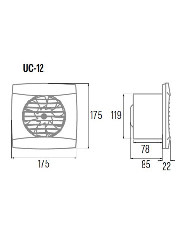Вентилатор UC-12 ф120мм, цвят Инокс, 205м3/ч, 14W, 47dB комплект с клапа CATA
