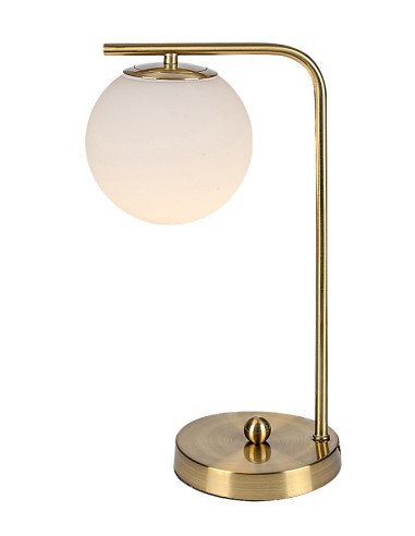 Kiara, indoor table lamp, gold metal lamp with white glass shade, E27 G45 1xMAX35W, L21cm, H39cm, D13cm, L30,5cm, base diamet