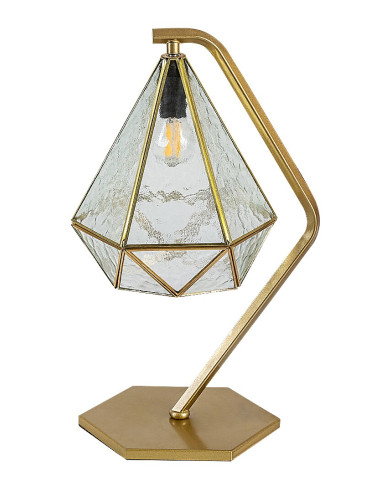 Norah, indoor table lamp, gold metal lamp with transparent glass shade, E14 1xMAX40W, L26cm, H44cm, 21x21cm, cable length: 18