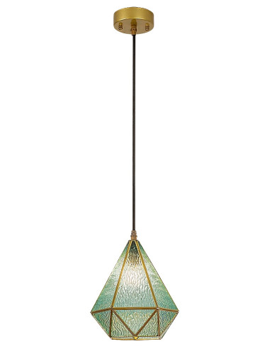 Norah, indoor pendant lamp, gold metal lamp with blue glass shade, E14 1xMAX40W, shade: H23,5cm, 21x21cm, lamp: H120cm with b