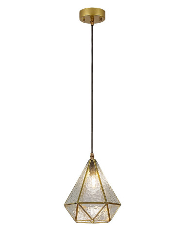 Norah, indoor pendant lamp, gold metal lamp with transparent glass shade, E14 1xMAX40W, shade: H23,5cm, 21x21cm, lamp: H120cm