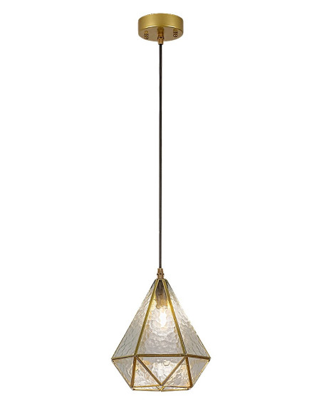 Norah, indoor pendant lamp, gold metal lamp with transparent glass shade, E14 1xMAX40W, shade: H23,5cm, 21x21cm, lamp: H120cm