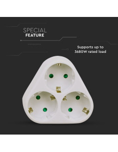 V-TAC 3 Щепсел Разклонител 10/16A 250V Триъгълник Бял - 8787 - Цена | LEDs4economy 2