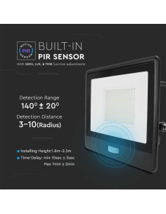 V-TAC 50W LED Прожектор PIR Сензор SAMSUNG Чип Черно Тяло 6400K 1М Кабел - 20291 - Цена | LEDs4economy 2