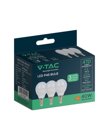 V-TAC LED Крушка 4.5W E14 P45 4000K  - 217358 | Leds4economy.com