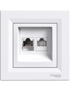 SE Розетка RJ45 UTP cat.5е + RJ12 моноблок цвят Бял Asfora - EPH4900121 - Цена | LEDs4economy