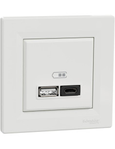 SE Розетка 2хUSB за зареждане тип A+C Power Delivery 45W моноблок цвят Бял Asfora - EPH2700421 - Цена | LEDs4economy