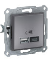 SE Розетка 2хUSB за зареждане тип A+C 2.4A 12W цвят Стомана Asfora - EPH2700362 - Цена | LEDs4economy