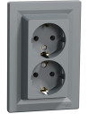 SE Контакт ШУКО ДВОЕН 16A моноблок цвят Стомана Asfora - EPH9900162 - Цена | LEDs4economy