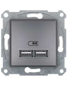 SE Розетка 2хUSB за зареждане тип A 2.1A 10.5W цвят Стомана Asfora - EPH2700262 - Цена | LEDs4economy