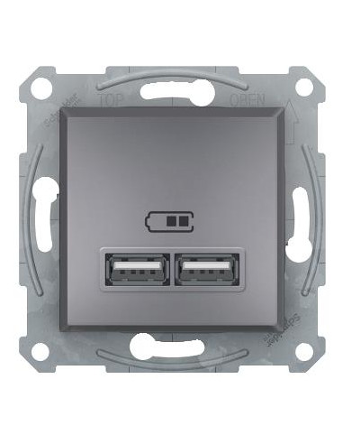 Розетка 2хUSB за зареждане тип A 2.1A 10.5W цвят Стомана Asfora SE