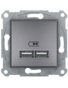 SE Розетка 2хUSB за зареждане тип A 2.1A 10.5W цвят Стомана Asfora - EPH2700262 - Цена | LEDs4economy