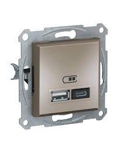 SE Розетка 2хUSB за зареждане тип A+C 2.4A 12W цвят Бронз Asfora - EPH2700369 - Цена | LEDs4economy