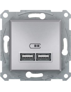 SE Розетка 2хUSB за зареждане тип A 2.1A 10.5W цвят Алуминий Asfora - EPH2700261 - Цена | LEDs4economy